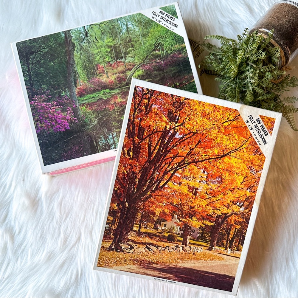 NEW Vintage Whitman AUTUMN ROAD VERMONT & CHARLESTON SOUTH CAROLINA 600 Puzzle